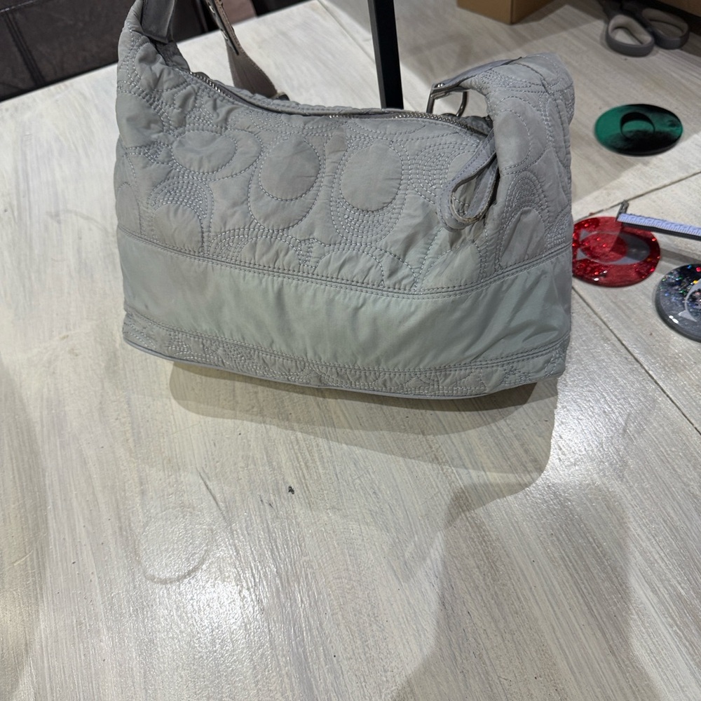 Coach Quilted Signature Hobo Shoulder Bag in Light Gray - Picture 10 of 13